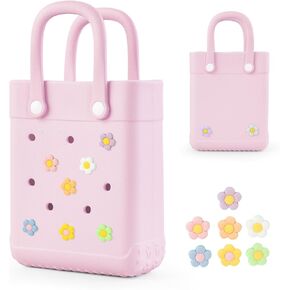Mini Rubber Tote Bag With 7 Charms Mini Rubber Beach Bag X-Small Rubber Tote Bag For Little Girls And Woman