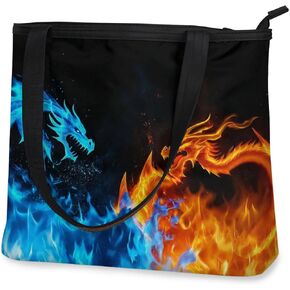Portable Tote Bag,Dragon Water Fire Handbag with Pocket,Women Messenger Bag