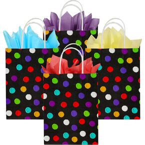 BLEWINDZ 32 Pieces Gift Bags with 32 Tissues, 8 Colors Party Favor Bags with Handles, Rainbow Gift Bags for Wedding, Birthday, Party Supplies and Gifts