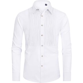 J.VER Men's Tuxedo Shirt Formal Dress Shirt Pleated Long Sleeve Button Down Shirts for Prom Party Wedding