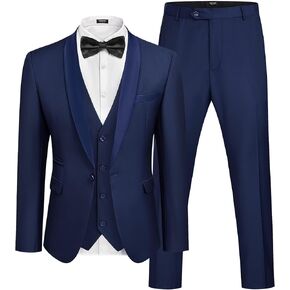 COOFANDY Men's 3 Pieces Suit Slim Fit Tuxedo Set One Button Shawl Lapel Dinner Prom Jacket Vest Pants with Tie