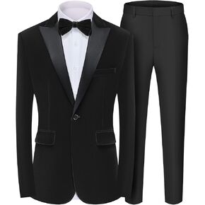 MAGE MALE Men's 2 Piece Velvet Suit Peak Lapel One Button Slim Fit Tuxedo Blazer Party Dinner Jacket & Pants