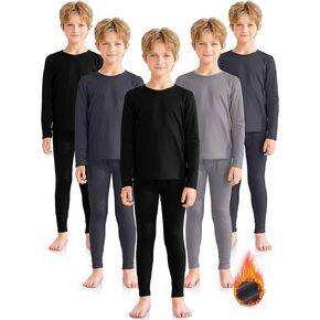 VZV 5 Set Boys Thermal Underwear Set, Kids Thermal Set Base Layer Fleece Lined Underwear Long Johns Thermal for Boys