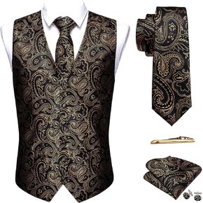 Barry.Wang Formal Men Vest Paisley Jacquard Silk Tie Suit Waistcoat Set Wedding 5PCS