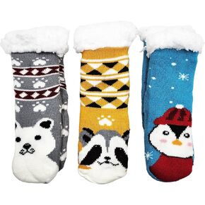 Kids Fluffy Thermal Sherpa Socks, 3 Pairs, Cute Christmas Slipper Winter Non Skid, Warm Ultra Soft Boys Girls