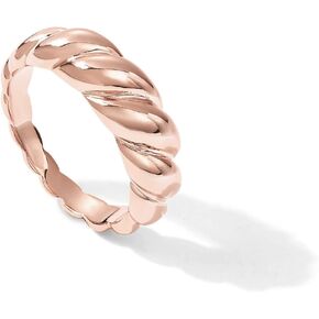 PAVOI 14K Gold Plated Croissant Dome Ring | Twisted Braided Gold Plated Ring | Chunky Signet Ring for Women