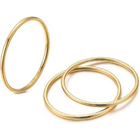NOKMIT 1mm 14K Gold Filled Rings for Women Girls Thin Gold Ring Dainty Cute Stacking Stackable Thumb Pinky Band Non Tarnish Comfort Fit Size 4 to 11 1PC/2PCS/3PCS