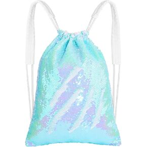 MHJY Sparkly Drawstring Backpack Mermaid Sequin Dance Bag Sports Gym Beach Swim Backpack Birthday Easter Gift Bag