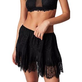 Women Lace Tiered Mini Skirt Elastic Pleated Floral Edge Lace Trim Half Slip Low Rise Frill Short Skirts Underskirt