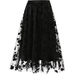 Women's A Line Tulle Midi Skirt Tutu Tiered Petticoat Skirts Tea-Length Elastic Waist Tutu Skirts