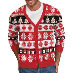 NITAGUT Mens Christmas Ugly Cardigan Sweater Reindeer Snowflake Xmas Sweater Casual Long Sleeve Knitwear