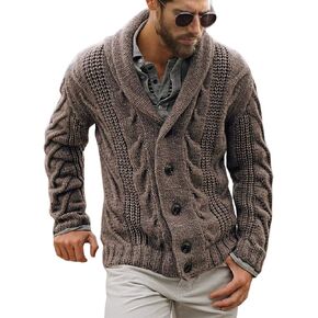 Mens Cable Knit Cardigan Sweater Shawl Collar Loose Fit Long Sleeve Casual Cardigans in Kuwait
