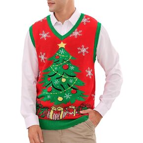 RAISEVERN Ugly Christmas Sweater Vest Mens Funny Knitted V-Neck Jumper Holiday