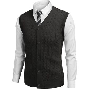 COOFANDY Men's Sleeveless Sweater Vest V-Neck Casual Cable Knit Button Down Cardigan Vest