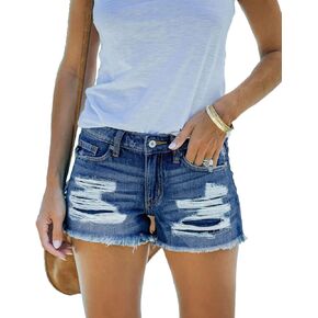 Women's Ripped Denim Jean Shorts Mid Rise Summer Hot Raw Hem Casual Shorts
