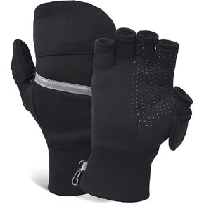 TrailHeads Convertible Running Mittens for Women – Fingerless Gloves with Reflective Accents – Running, Hiking Gloves Black