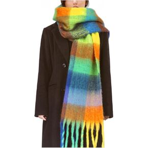 Womens Scarf Winter Big Colorful Checked Thick Warm Soft Scarves Casual Tassel Blanket Scarf