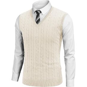 COOFANDY Men's Sweater Vest V Neck Slim Fit Cable Knitted Sleeveless Pullover Sweater