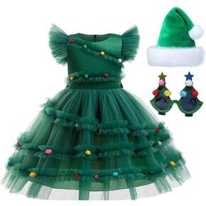 keaiyouhuo Girls Christmas Tree Dress Costume Kid Xmas Outfit with Accessories