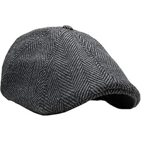 The Original Boston Scally Cap - The Peaky Newsboy Flat Cap - 8 Panel Cotton Fitted Hat for Men - Grey Herringbone