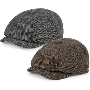 Newsboy Cap for Men Cotton 8 Panel Men's Flat Cap Herringbone Tweed CabbieHat