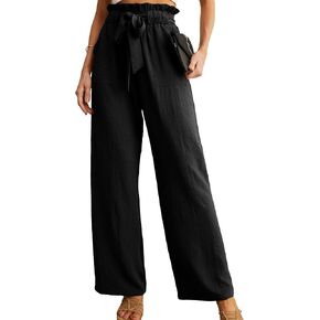 IWOLLENCE Women's Wide Leg Pants with Pockets High Waist Adjustable Knot Loose Casual Trousers Business Work Casual Pants