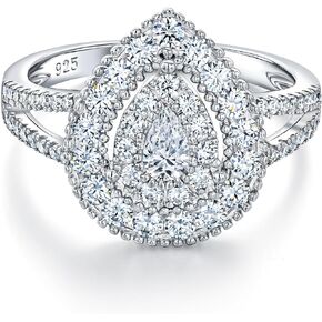 Moissanite Engagement Ring, D Color VVS1 Clarity, 1.2-1.7CT, 925 Sterling Silver with 18K White Gold Plated, Cushion/Heart/Oval/Princess Cut Promise Rings for Women
