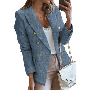 Happy Sailed Womens Tweed Blazers Casual Long Sleeve Double Breasted Open Front Blazer Jackets Work Suits