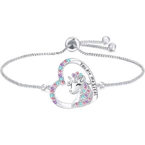 Magical Unicorn Bracelet for Girls Crystal Heart Pendant Bracelet Unicorn Jewelry Gifts for Girls Birthday christmas