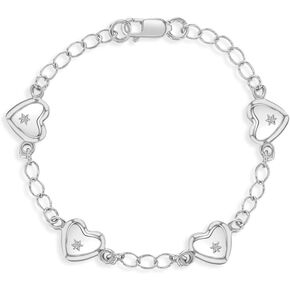 925 Sterling Silver 5" Lovely Heart Bracelet for Infants & Toddlers - Cute & Fashionable Charm Bracelets for Children - Beautifully Design Hearts Link Chain Bracelet for Little Girls