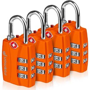Fosmon TSA Approved Locks for Luggage. Suitcase Locks with Open Alert Indicator, 3 Digit Combination Padlock with Alloy Body for Travel, Backpack Zipper Anti Theft, Locker, Gym, Gun Case, Tent- 4 Pack