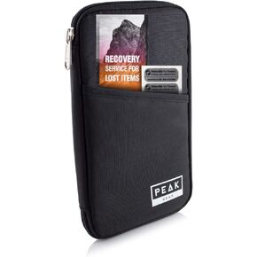 Peak Gear RFID Neck Wallet - The Original Travel Pouch with Adjustable Crossbody Strap + Theft Protection and Lost & Found Service | Black