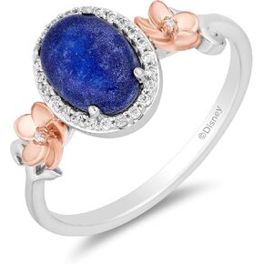 Jewelili Enchanted Disney Fine Jewelry 14K Rose Gold over Sterling Silver with 1/10 CTTW Diamonds and Lapis Moana Ring Size 6