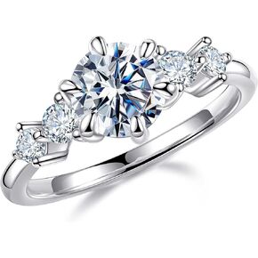MOOSEA Round 5-Stone Moissanite Engagement Rings for Women, 1.2ct D Color VVS1 Clarity Lab Created Moissanite Wedding Rings 14K White/Yellow/Rose Gold Vermeil Moissanite Anniversary Rings