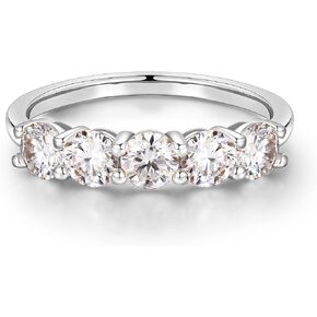 5 Stone Moissanite Rings for Women, 3.75MM D Color VVS1 Clarity Lab Created Moissanite Anniversary Rings 14K White Gold Filled S925 Sterling Silver 5 Stone Moissanite Wedding Bands for Women Jewelry