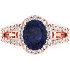 Clara Pucci 2.78 ct Oval Cut Created Blue Sapphire 14k Yellow Gold Halo Solitaire with Accents Wedding Engagement Bridal Promise Ring