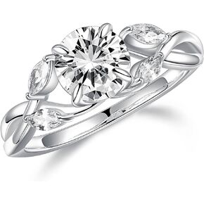 MOOSEA Sterling Silver 4-Prong Twisted Willow 1.2 CT Moissanite Rings for Women, D Color VVS1 Clarity, Promise Rings for Her Vintage Twig Moissanite Engagement Rings for Women Ideal Gift for Women