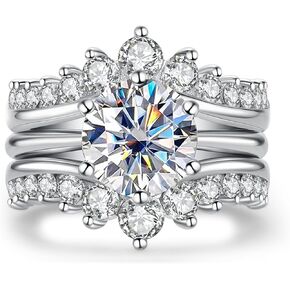 AnuClub Moissanite Engagement Rings Bridal Set 4.52cttw(3CT Center Stone) D Color VVS1 925 Sterling Silver 3-in-1 Wedding Promise Ring for Women with Certificate