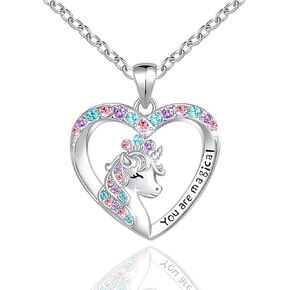 You are Magical Unicorn Necklace for Girls Crystal love heart Pendant Necklaces Jewelry Gifts for Girls Daughter Granddaughter Niece Birthday christmas