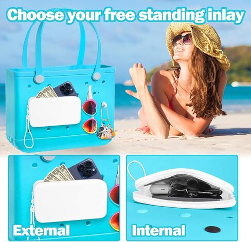 Mity rain Silicone Wallet for Bogg Bag Phone Holder, Accessories Set for Bogg Bag Contain 2PCS Key Holder and a Large Capacity Silicone Zipper Bag for Beach Bags Tote Bag (Dark Purple) in Kuwait