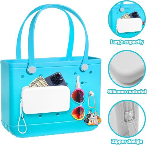 Mity rain Silicone Wallet for Bogg Bag Phone Holder, Accessories Set for Bogg Bag Contain 2PCS Key Holder and a Large Capacity Silicone Zipper Bag for Beach Bags Tote Bag (Dark Purple) in Kuwait