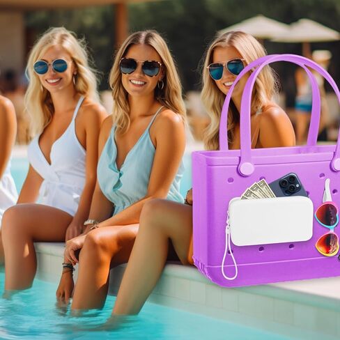 Mity rain Silicone Wallet for Bogg Bag Phone Holder, Accessories Set for Bogg Bag Contain 2PCS Key Holder and a Large Capacity Silicone Zipper Bag for Beach Bags Tote Bag (Dark Purple) in Kuwait