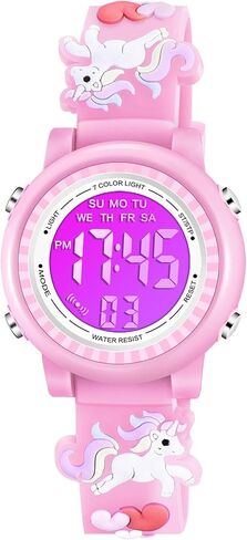 Venhoo Kids Watches 3D Cartoon Waterproof 7 Color Lights Toddler Wrist Digital Watch with Alarm Stopwatch for 3-10 Year Girls Little Child in Saudi Arabia