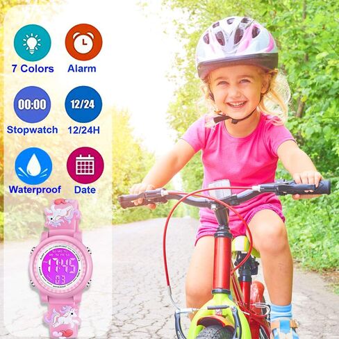 Venhoo Kids Watches 3D Cartoon Waterproof 7 Color Lights Toddler Wrist Digital Watch with Alarm Stopwatch for 3-10 Year Girls Little Child in Saudi Arabia