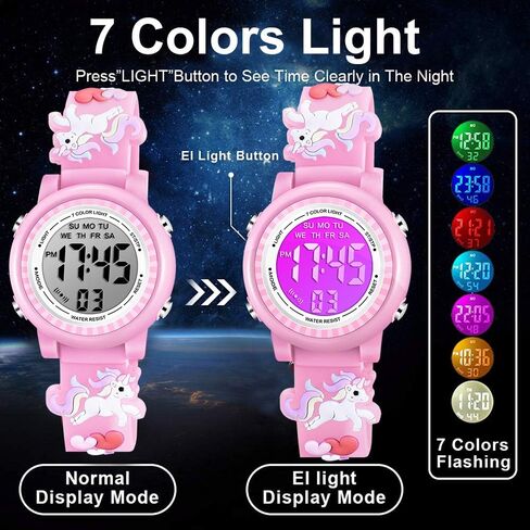 Venhoo Kids Watches 3D Cartoon Waterproof 7 Color Lights Toddler Wrist Digital Watch with Alarm Stopwatch for 3-10 Year Girls Little Child in Saudi Arabia