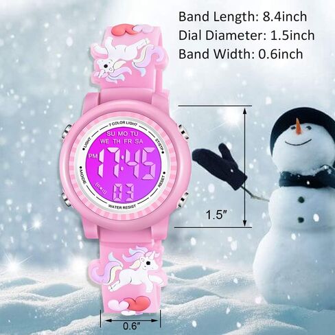 Venhoo Kids Watches 3D Cartoon Waterproof 7 Color Lights Toddler Wrist Digital Watch with Alarm Stopwatch for 3-10 Year Girls Little Child in Saudi Arabia