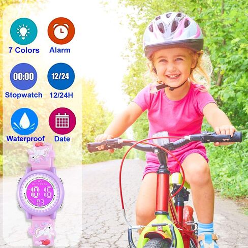 ساعات Venhoo للأطفال ثلاثية الأبعاد كرتونية مقاومة للماء 7 ألوان أضواء ساعة رقمية معصم للأطفال الصغار مع ساعة توقيت منبه للفتيات الصغيرات من عمر 3 إلى 10 سنوات in Kuwait