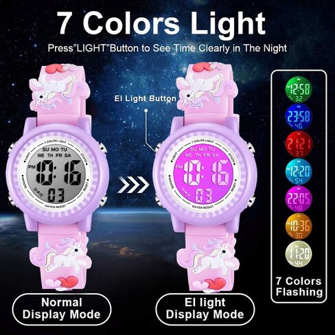 ساعات Venhoo للأطفال ثلاثية الأبعاد كرتونية مقاومة للماء 7 ألوان أضواء ساعة رقمية معصم للأطفال الصغار مع ساعة توقيت منبه للفتيات الصغيرات من عمر 3 إلى 10 سنوات in Kuwait