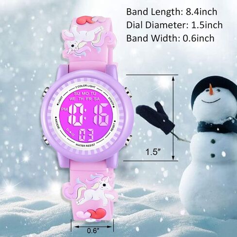 ساعات Venhoo للأطفال ثلاثية الأبعاد كرتونية مقاومة للماء 7 ألوان أضواء ساعة رقمية معصم للأطفال الصغار مع ساعة توقيت منبه للفتيات الصغيرات من عمر 3 إلى 10 سنوات in Kuwait