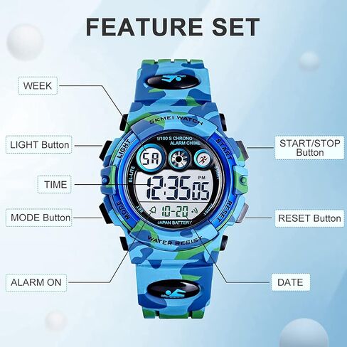 GOLDEN HOUR Watches for Kids Digital Sport Waterproof Boys Girls Watch Outdoor 12/24 H Alarm EL Backlight Stopwatch Military Child Wristwatch Ages 3-15 in Kuwait